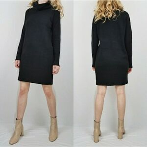 Lulu's Black Turtleneck Long Sleeve Sweater Dress, Size-M
